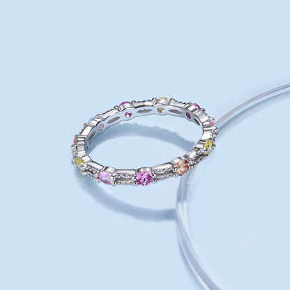 [Rose Tomorrow]Sparkling Colorful Round Cut Tennis Ring