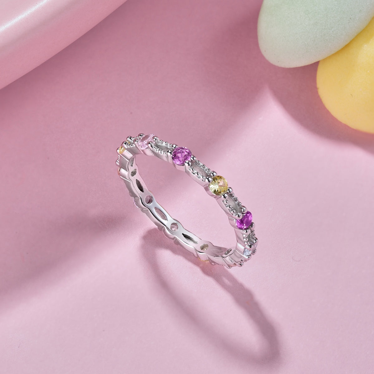 [Rose Tomorrow]Sparkling Colorful Round Cut Tennis Ring