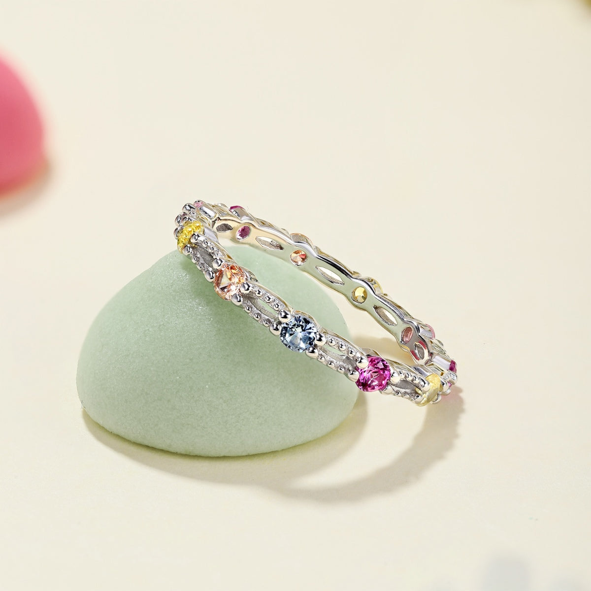 [Rose Tomorrow]Sparkling Colorful Round Cut Tennis Ring