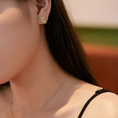 [Rose Tomorrow]Ornate Flower Shape Pear Cut Lover Earrings