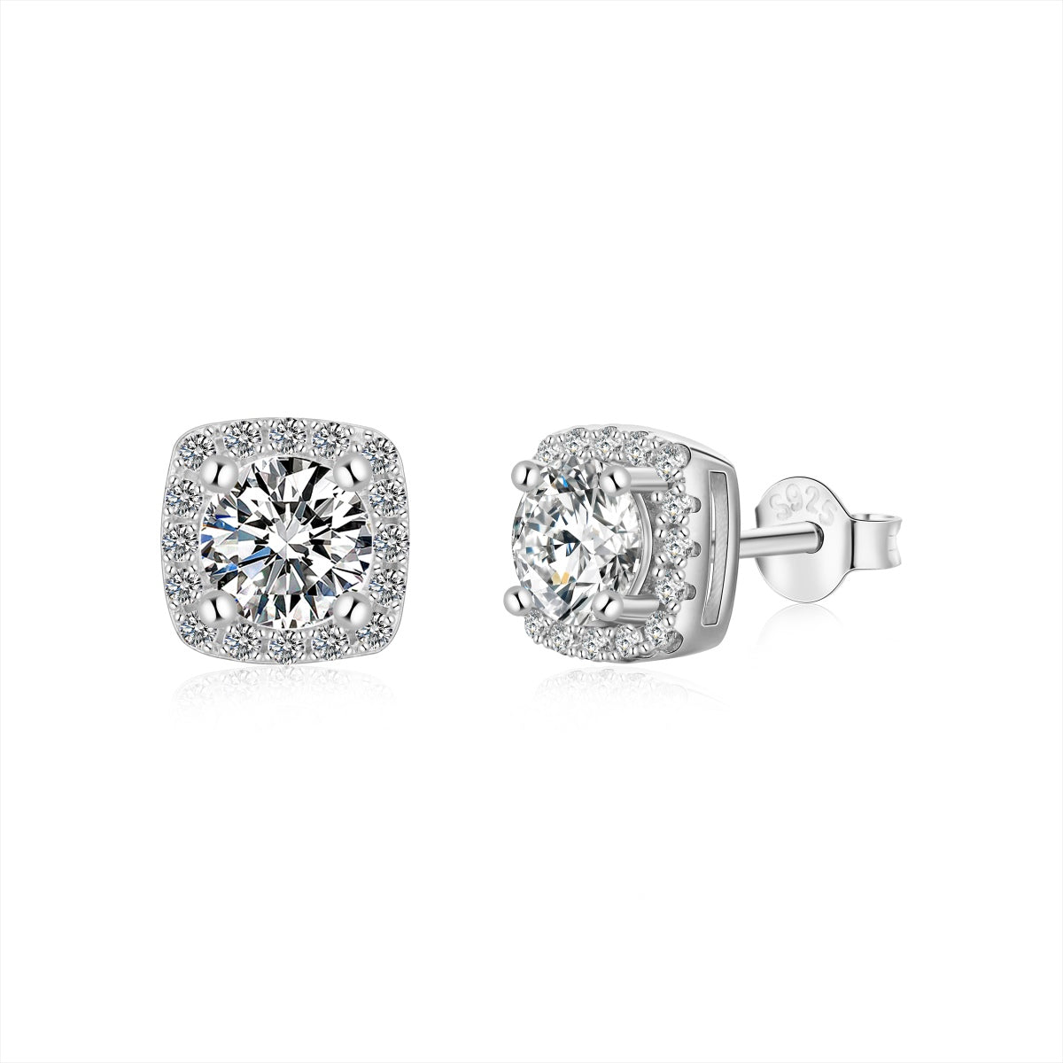 [Rose Tomorrow]Classic Round Center Stone Stud Earrings