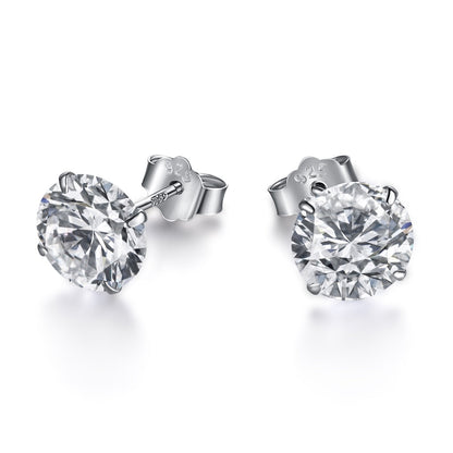 [Rose Tomorrow]Stylish Shiny Round Center Stone Stud Earrings