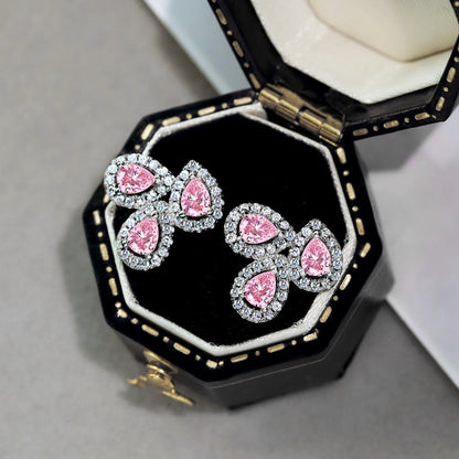 [Rose Tomorrow]Ornate Flower Shape Pear Cut Lover Earrings