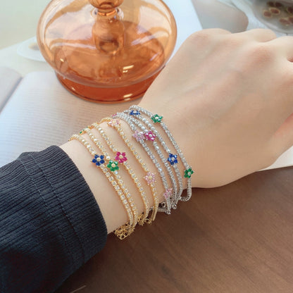 [Rose Tomorrow]Sparkling Flower Shape Tennis Bracelet