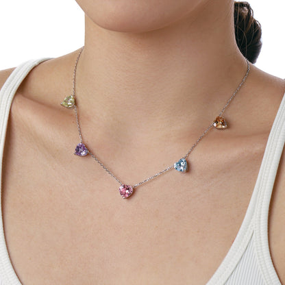 [Rose Tomorrow]Sparkling Colorful Heart Cut Necklace