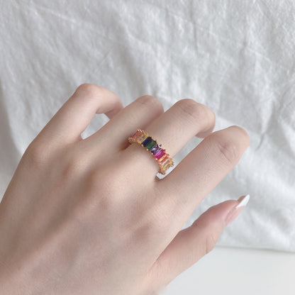 [Rose Tomorrow]Unique Colorful Radiant Cut RIng