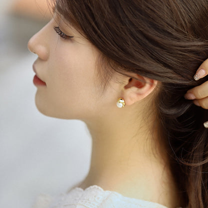 [Rose Tomorrow]Dainty Bread Pearl Earrings