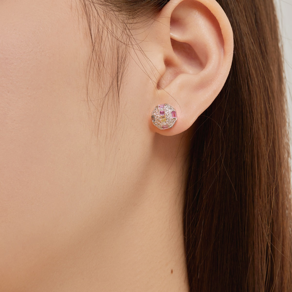 [Rose Tomorrow]Ornate Colorful Octagon Shape Daily Earrings