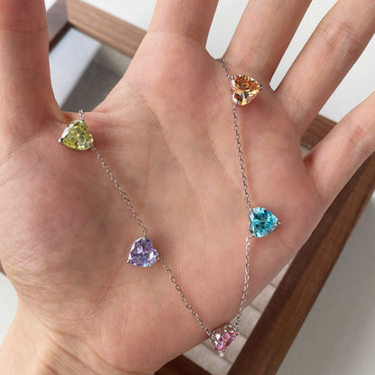 [Rose Tomorrow]Sparkling Colorful Heart Cut Necklace