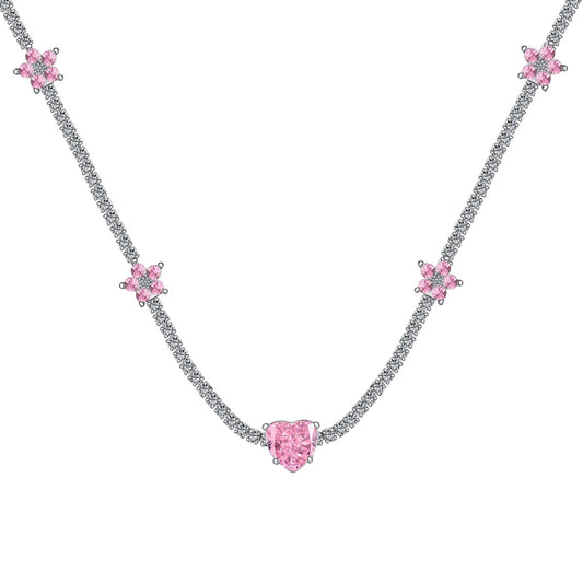 [Rose Tomorrow]Dazzling Pink Heart Flower Necklace