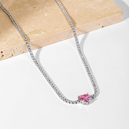 [Rose Tomorrow]2.0 Carat Sparkling Tennis Heart Cut Necklace